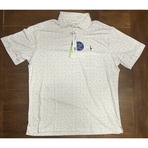TailorByrd Men's XL White Short Sleeve Polo Shirt Golfer Print NWT Golf Stretch